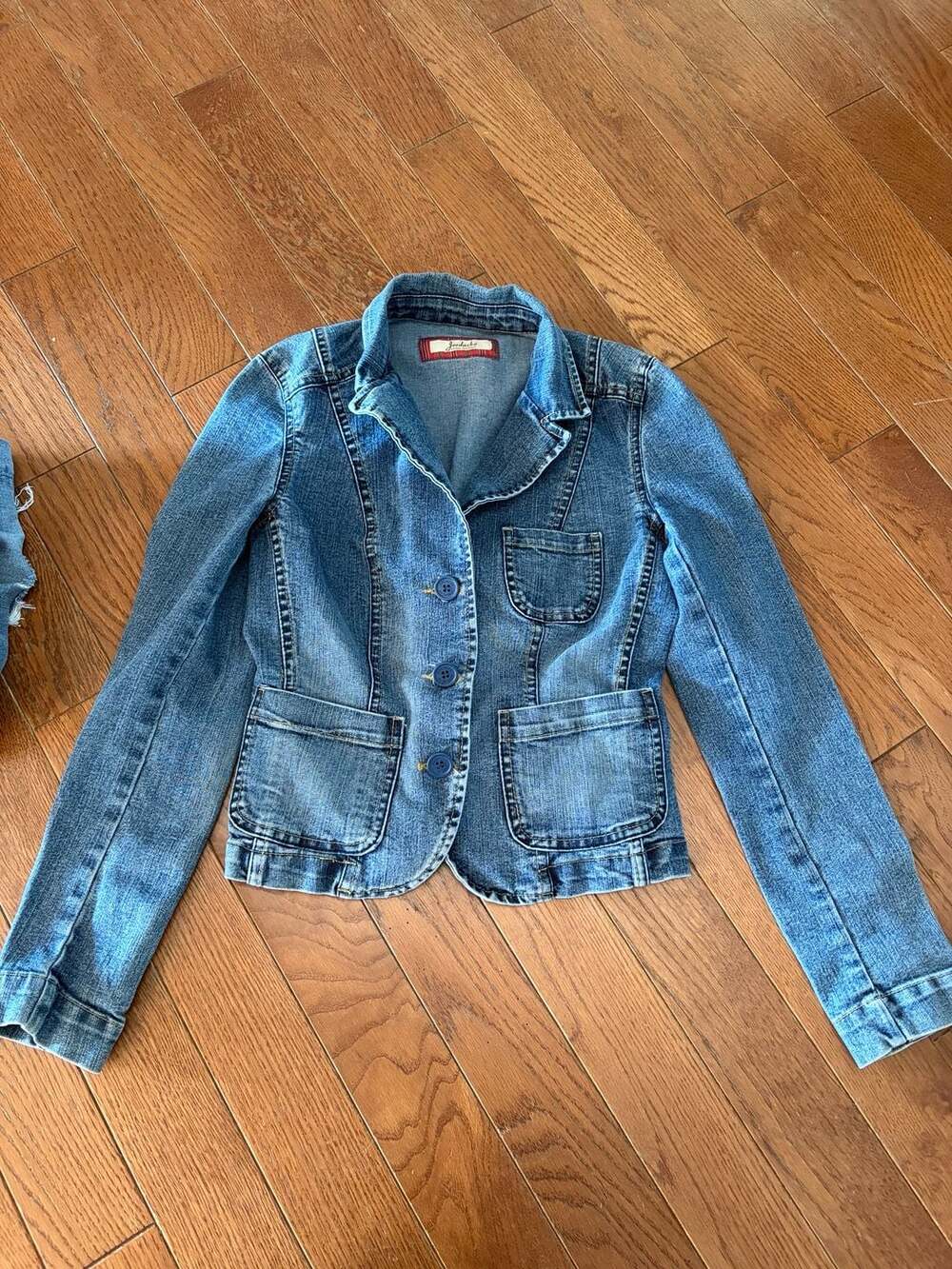 Jordache Denim Jean Jacket Women's Size S 3-Button Blazer Stretch Y2K Vintage St